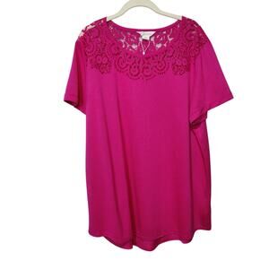 Wonder Women's Sz XXL Bright Pink Short Sleeve T Shirt Burnout Detail Soft